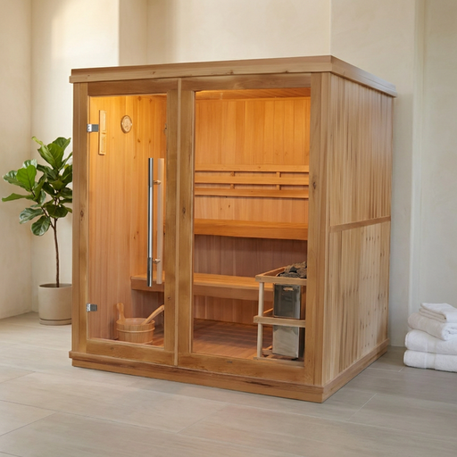Charleston 4-Person Indoor Traditional Sauna Double Bench — Studio Shot
