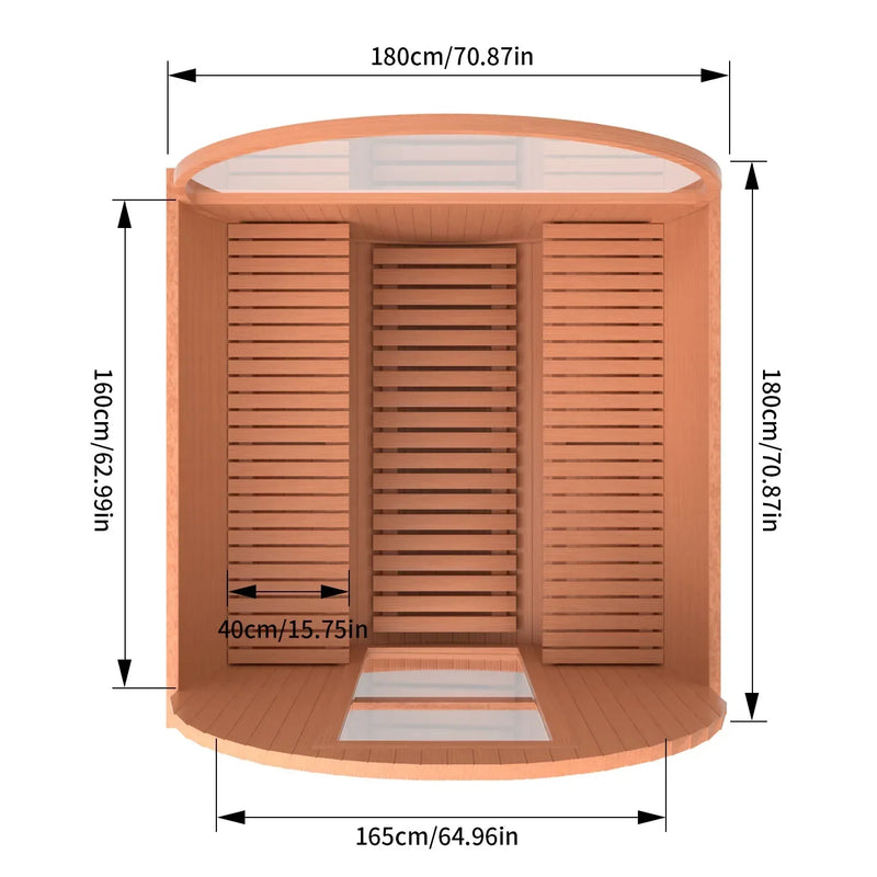 Revive Pro Tech Red Cedar Barrel Sauna Room with Half-Circle Panoramic Glass - 1.8M