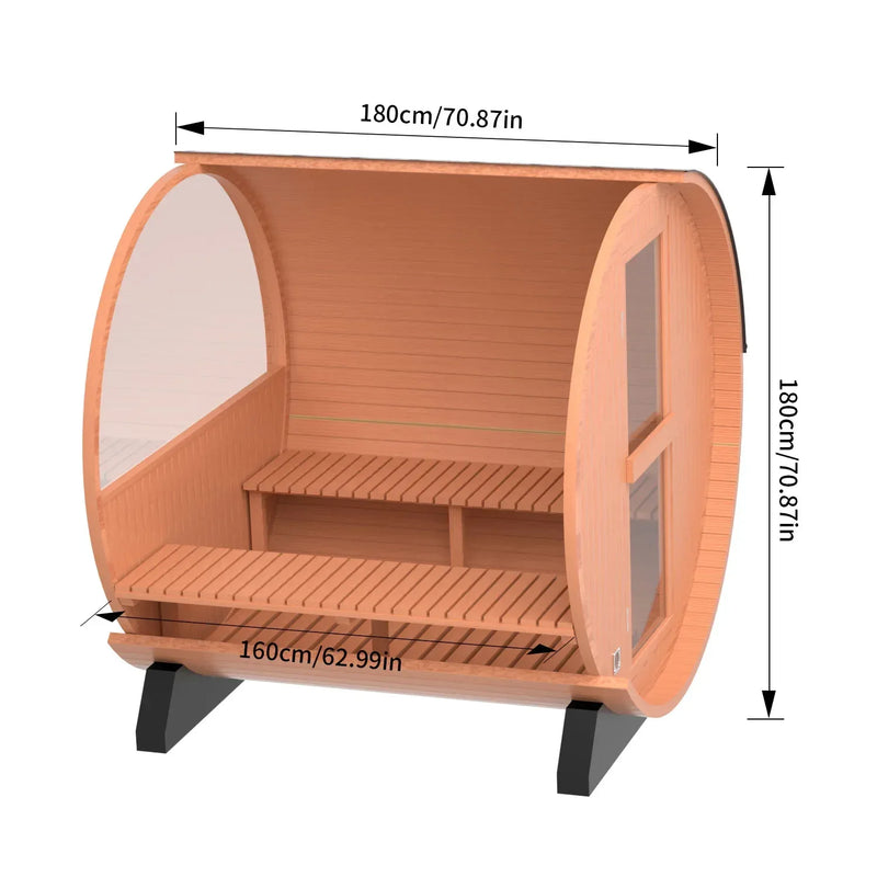 Revive Pro Tech Red Cedar Barrel Sauna Room with Half-Circle Panoramic Glass - 1.8M