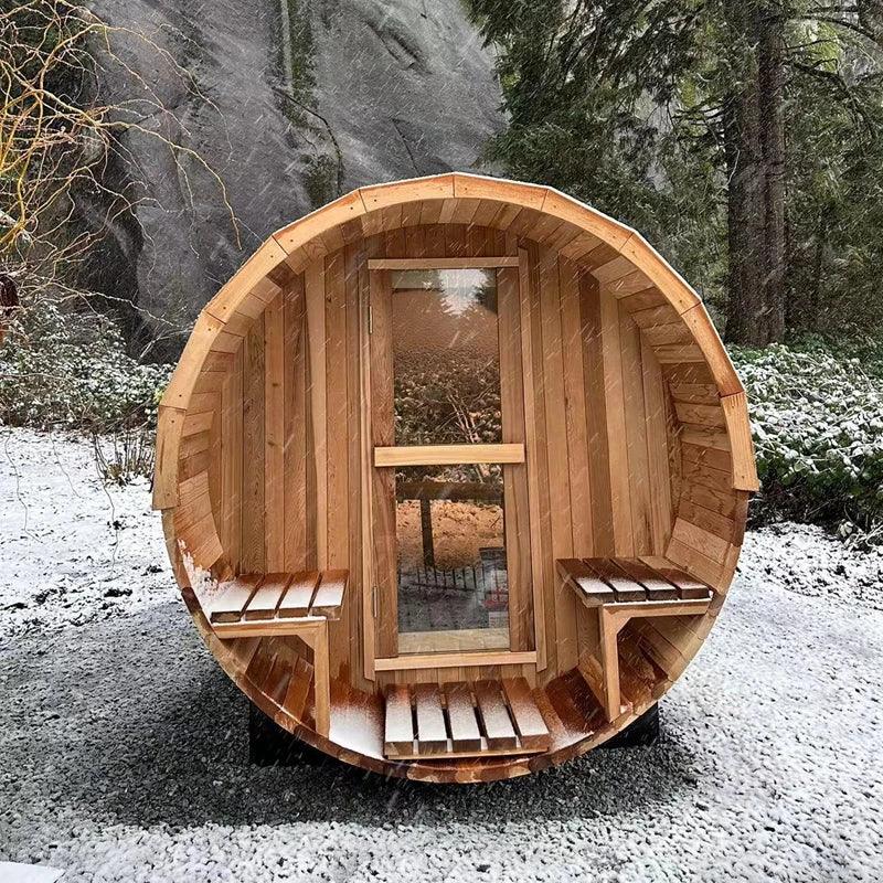 Revive Pro Tech Red Cedar Barrel Sauna Room with Half-Circle Panoramic Glass - 1.8M