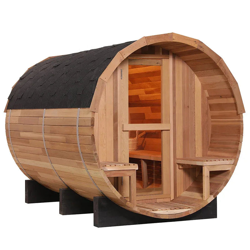 Revive Pro Tech Premium Canadian Red Cedar Barrel Sauna with Panoramic Window - 6-7 Person