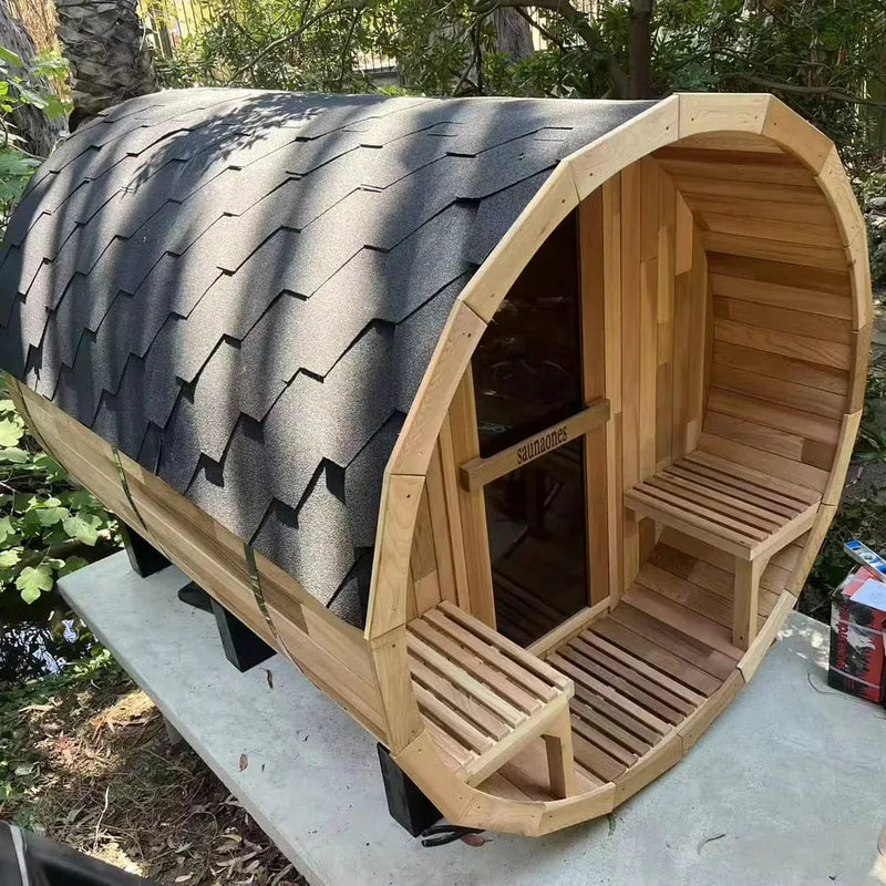 Revive Pro Tech Premium Canadian Red Cedar Barrel Sauna with Panoramic Window - 6-7 Person