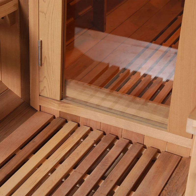 Revive Pro Tech Panoramic Red Cedar Barrel Sauna - 2 Person Outdoor Sauna with Stainless Steel Heater