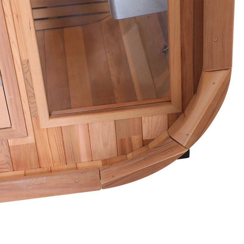 Revive Pro Tech Panoramic Red Cedar Barrel Sauna - 2 Person Outdoor Sauna with Stainless Steel Heater