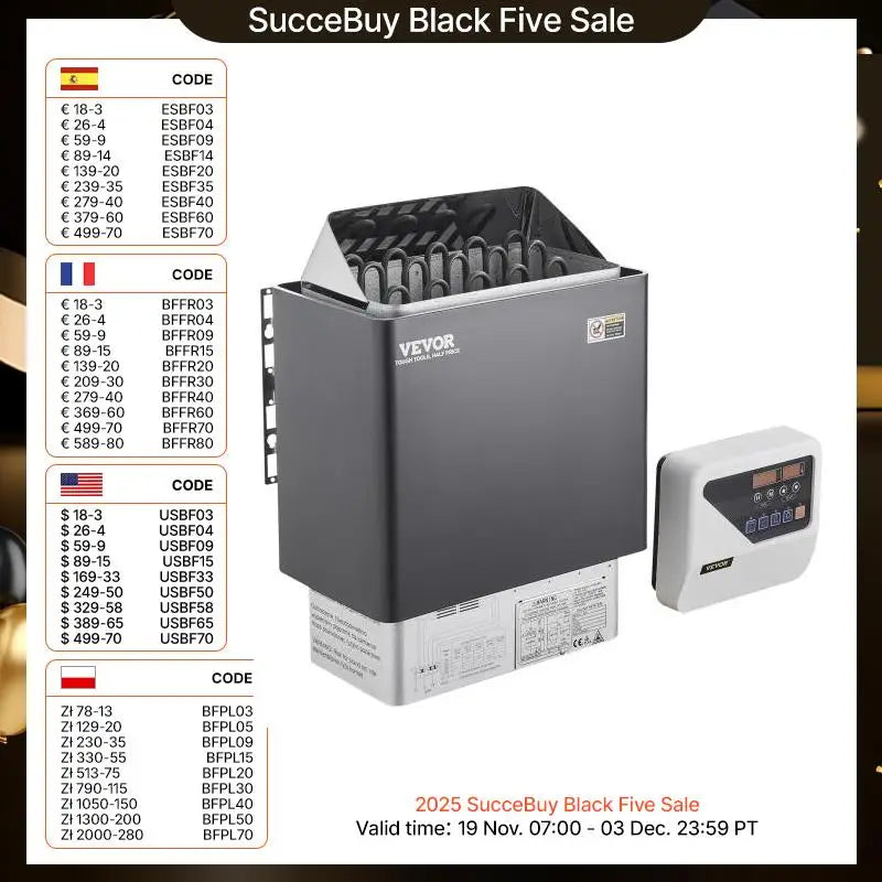 Succebuy Electric Sauna Heater – 3kW, 4.5kW, 6kW or 9kW, 220V