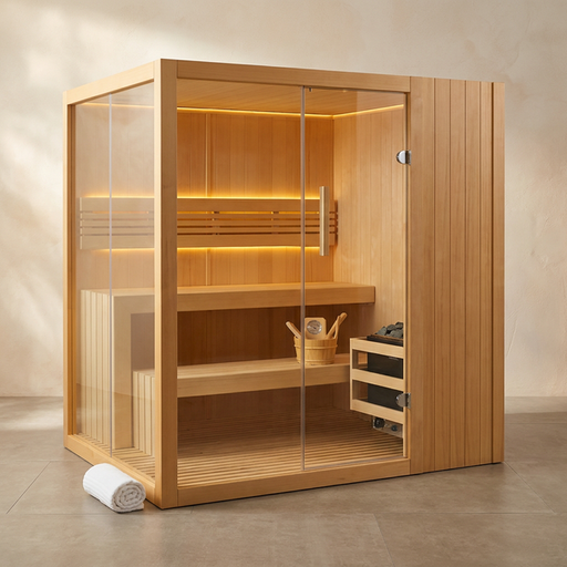 Canadian Hemlock Indoor Wet/Dry 4-Person Electric Sauna with LED Lights and 4.5Kw ETL Certified Heater — Studio Shot