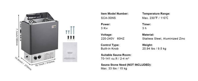 Succebuy Electric Sauna Heater – 3kW, 4.5kW, 6kW or 9kW, 220V